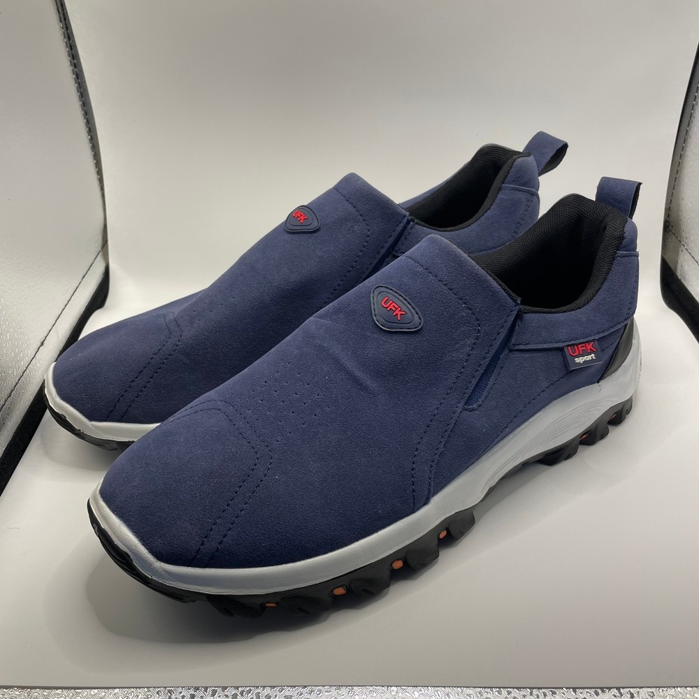 UFK Sport Slip-On Sneakers Men 46 Navy Blue Faux‎ Suede Rugged Sole Walking Shoe
